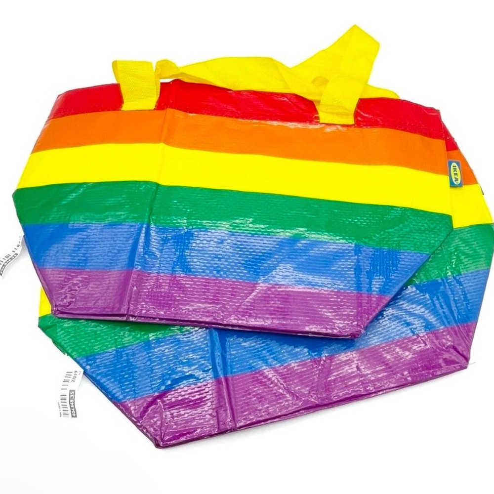 NEW 2 IKEA NWT Rainbow Bags Small Multicolor Stripe Storstomma Tote Bags
